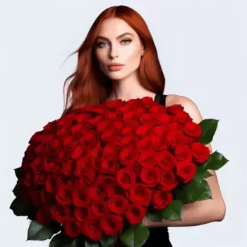 Букет из 101 красной розы, 50 см, Россия