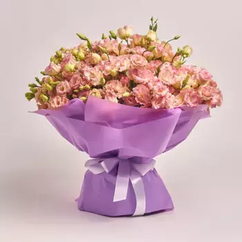 Букет из 101 лизиантуса в фиолетовой пленке