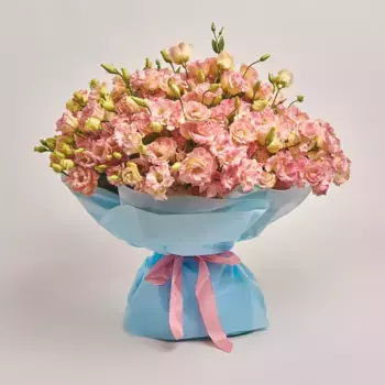 Букет из 101 лизиантуса в голубой пленке