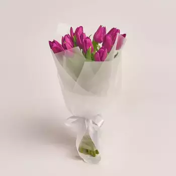 Букет из 11 фиолетовых тюльпанов в пленке