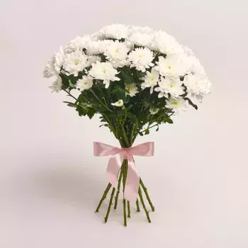 Букет из 11 кустовых белых хризантем «Школьный двор»