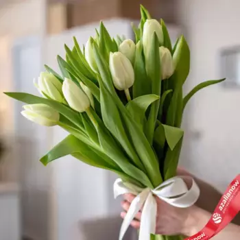 Букет из 11 зеленых тюльпанов с лентой, Россия