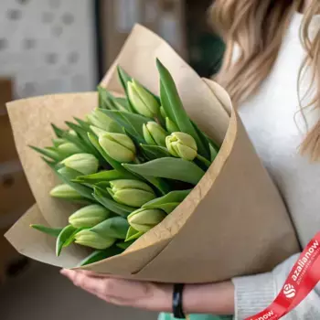 Букет из 11 зеленых тюльпанов в крафте, Россия