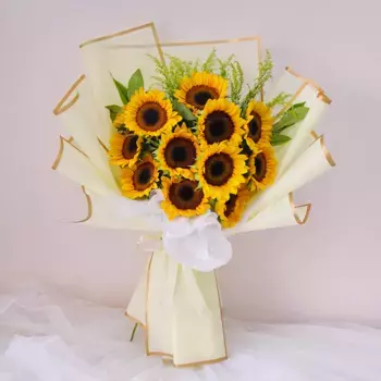 Букет из 11 желтых подсолнухов в пленке