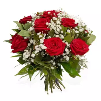Букет из 13 красных роз и гипсофил «Дина»