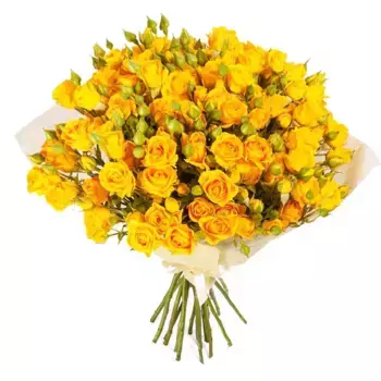 Букет из 15 кустовых желтых роз в серой бумаге