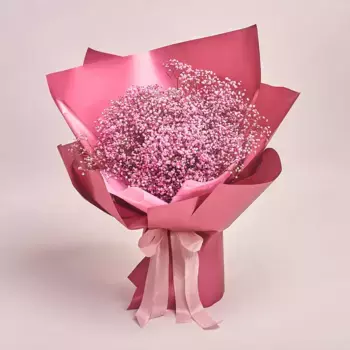 Букет из 15 розовых гипсофил в розовой бумаге