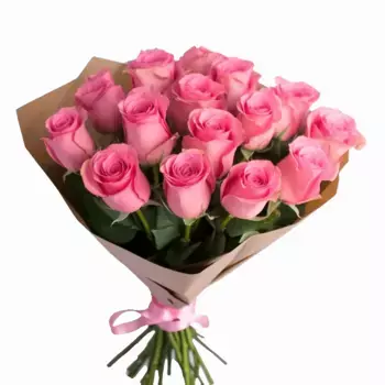 Букет из 15 розовых роз Кения в крафте