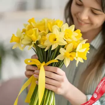 Букет из 19 желтых нарциссов с желтой лентой