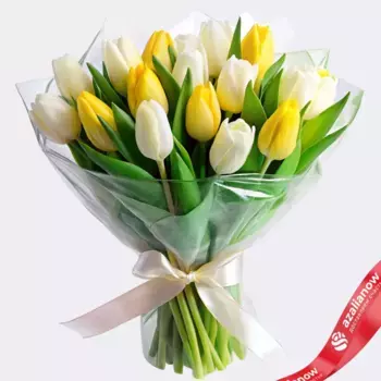 Букет из 21 тюльпана микс в пленке