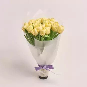 Букет из 25 кремовых пионовидных тюльпанов в пленке