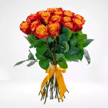 Букет из 25 ярко-оранжевых роз «Огонь»