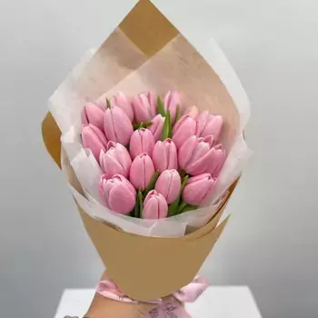 Букет из 19 розовых тюльпанов «Для тебя, котик!»