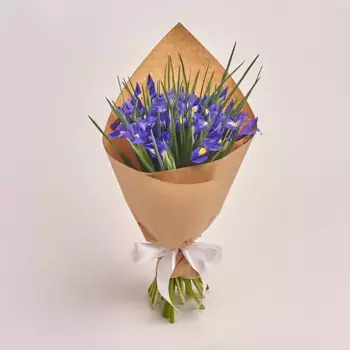 Букет из 25 синих ирисов в крафте