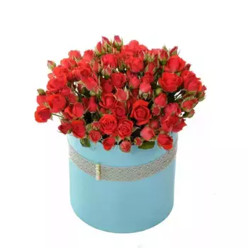 Букет из 29 кустовых красных роз в коробке