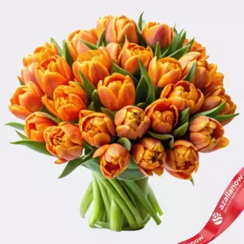 Букет из 30 оранжевых тюльпанов пионовидных, Голландия