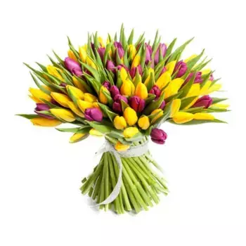 Букет из 31 желтого и 30 розового тюльпана «Зарина»