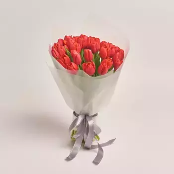 Букет из 35 красных тюльпанов в пленке