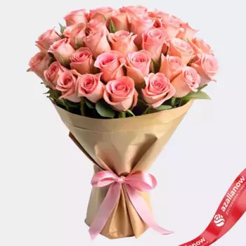 Букет из 35 розовых роз в крафте, В 70см, Эквадор