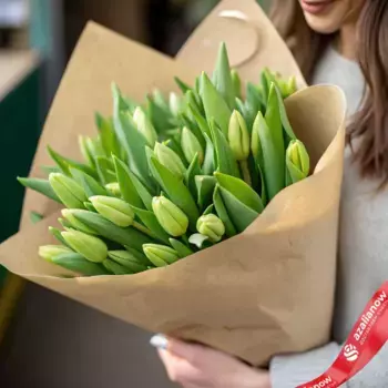 Букет из 35 зеленых тюльпанов в крафте, Россия