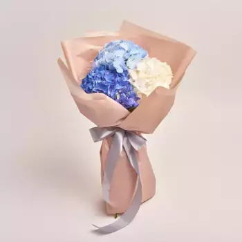 Букет из 3 гортензий в бежевой пленке