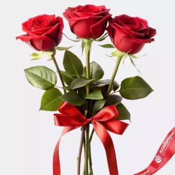 Букет из 3 красных роз 60 см с лентой, Эквадор