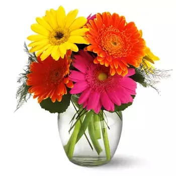 Букет из 3 розовых, 3 оранжевых и 2 желтых гербер