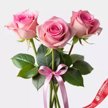 Букет из 3 розовых роз 60 см с лентой, Эквадор