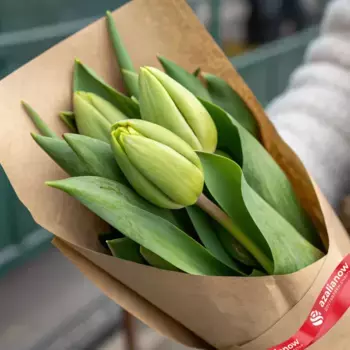 Букет из 3 зеленых тюльпанов в крафте, Россия