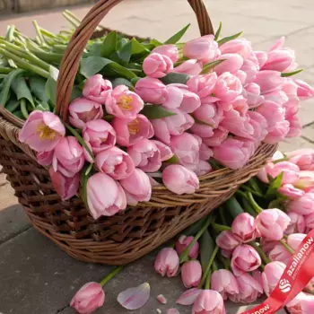 Букет из 400 розовых тюльпанов в корзине, Россия