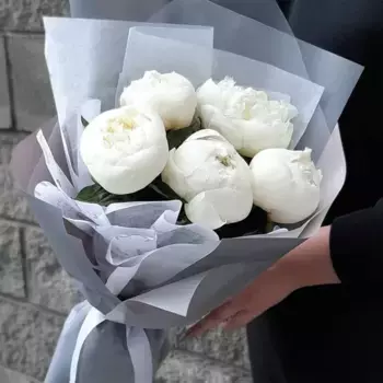 Букет из 5 белых пионов «Пломбир»