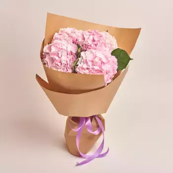 Букет из 5 розовых гортензий в крафте