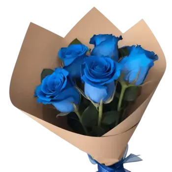 Букет из 5 синих роз в крафте
