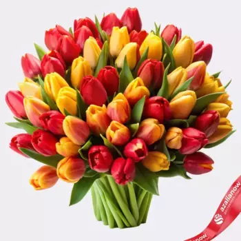 Букет из 60 красных и желтых тюльпанов, Россия