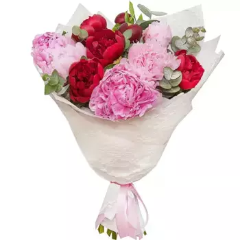 Букет из 6 красных и 5 розовых пионов