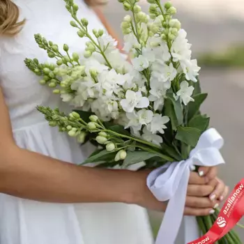 Букет из 7 белых дельфиниумов с белой лентой