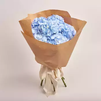 Букет из 7 синих гортензий в крафте