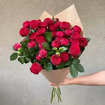 Букет из 9 пионовидных роз «Цвет настроения красный»