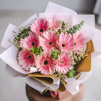 Букет из 9 розовых гербер «Розовое солнце»