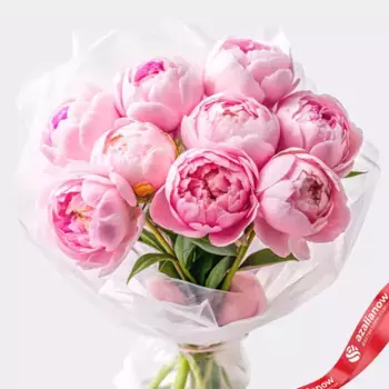 Букет из 9 розовых пионов в пленке