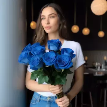 Букет из 9 синих роз без упаковки