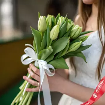 Букет из 9 зеленых тюльпанов с лентой, Россия