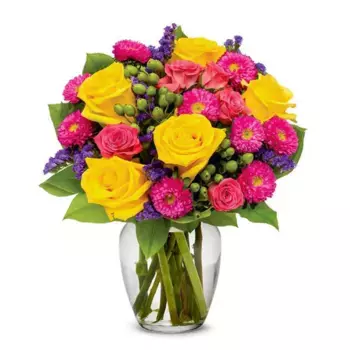 Букет из астр, роз, гиперикума «Зафира»