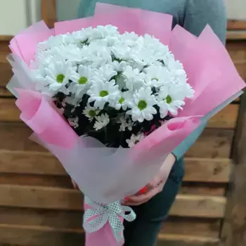 Букет из белых хризантем «5А класс»