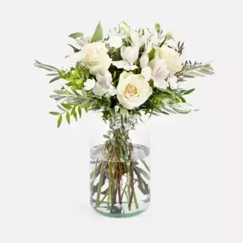 Букет из белых роз и альстромерий «Альпийский луг»