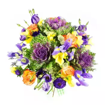 Букет из фрезий, роз, брассики «Виола»