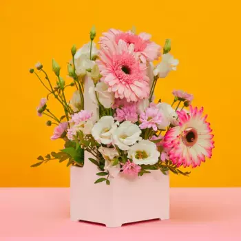 Букет из гербер, лизиантусов и хризантем «Бежевый»