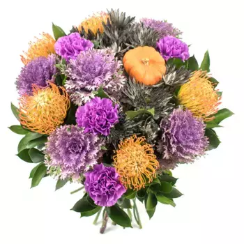 Букет из гвоздик, брассики и леукоспермума «Галина»