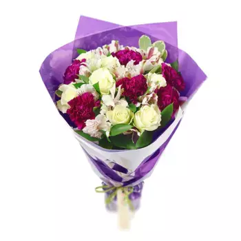 Букет из гвоздик, роз и альстромерий «Беатриса»