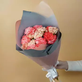 Букет из красных и бежевых гвоздик «Грация»